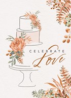 klassieke trouwkaart met taart en bloemen